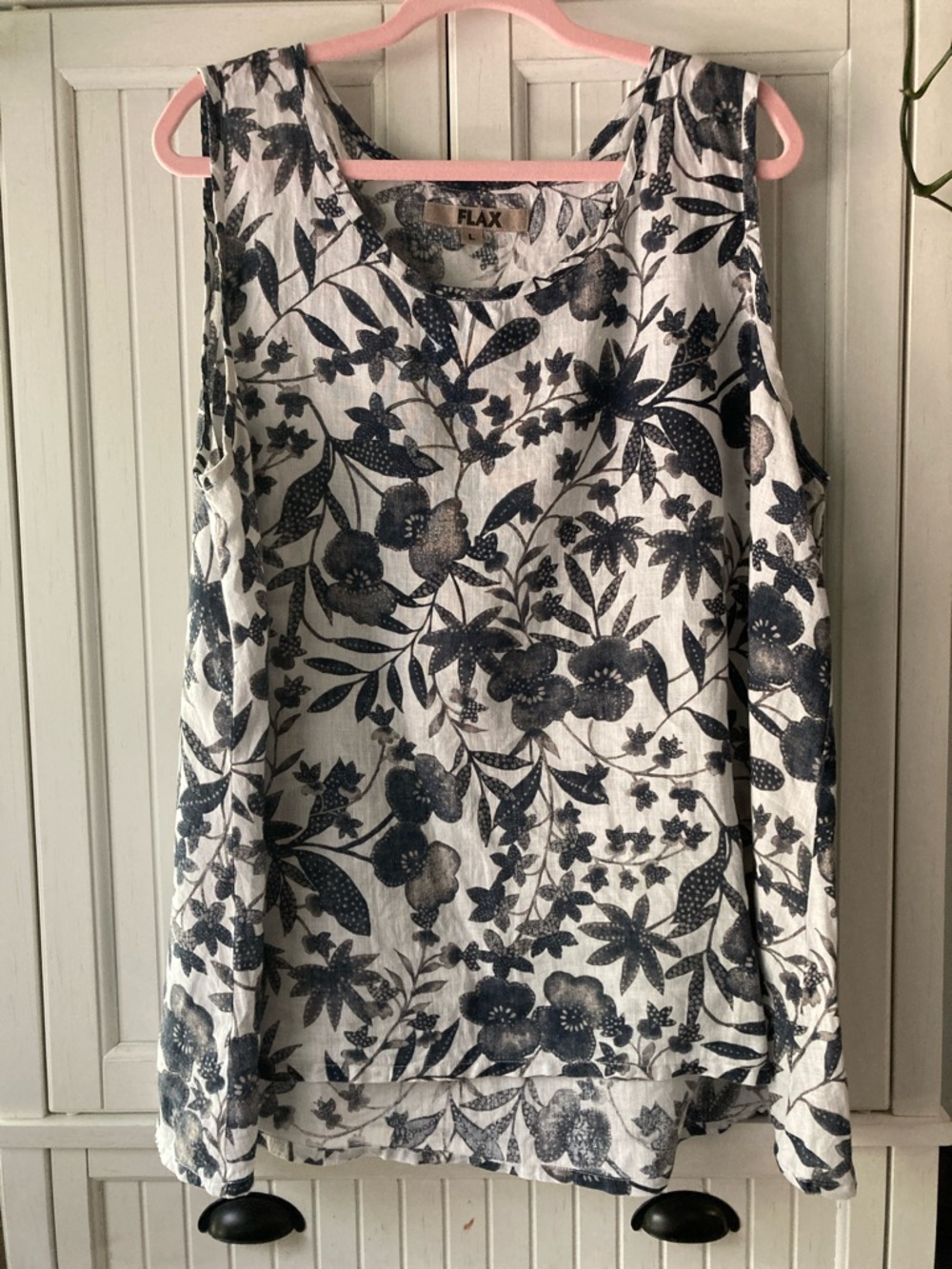 Flax White Linen Tank with Navy Botanical Print